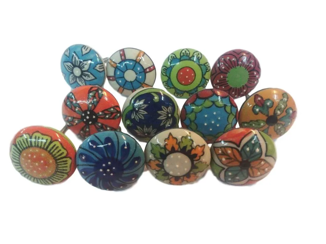 OSNICA ceramic pottery door knobs multicolored hand painted  used in kitchen ,cabinet, cupboards drawer puller piece of 12