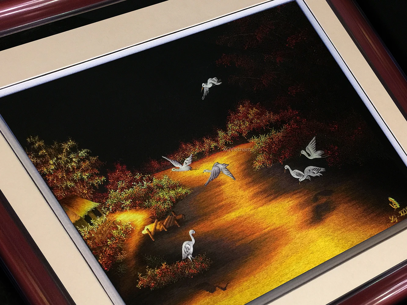 Традиционная вышивка вручную из Вьетнама декоративная картина вечером на моей родине
