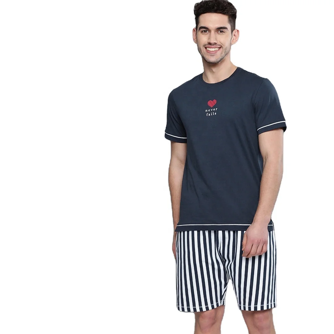 Mens Silk Nightgown and Pants Two Piece Suit for Summer Thin Short Sleeved Bath Robe Soft Men cotton pyjama  Customized