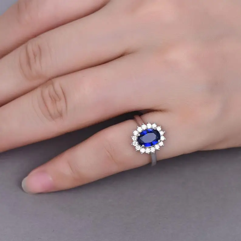 Свадебный комплект украшений с синим сапфиром обручальное кольцо и подвеска синие серьги серебряные ювелирные изделия для невесты камень месячного рождения