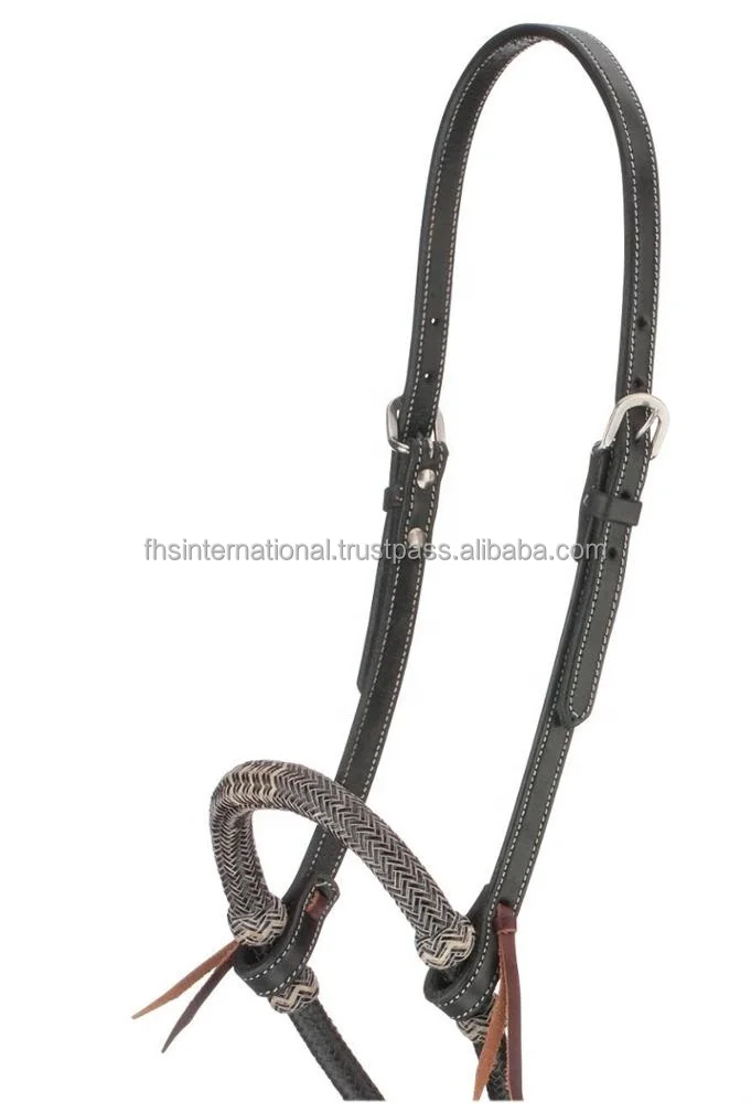 Cow Leather - Argentinian Leather Plain Bosal Hanger - Two Tone Bosal  - Black Colour - Mecate cord