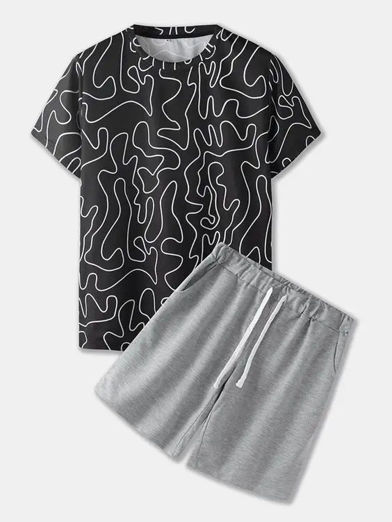 Wholesale Summer 100% cotton custom hip hop t-shirt and shorts , blank t shirt with Matching 2 piece shorts Set