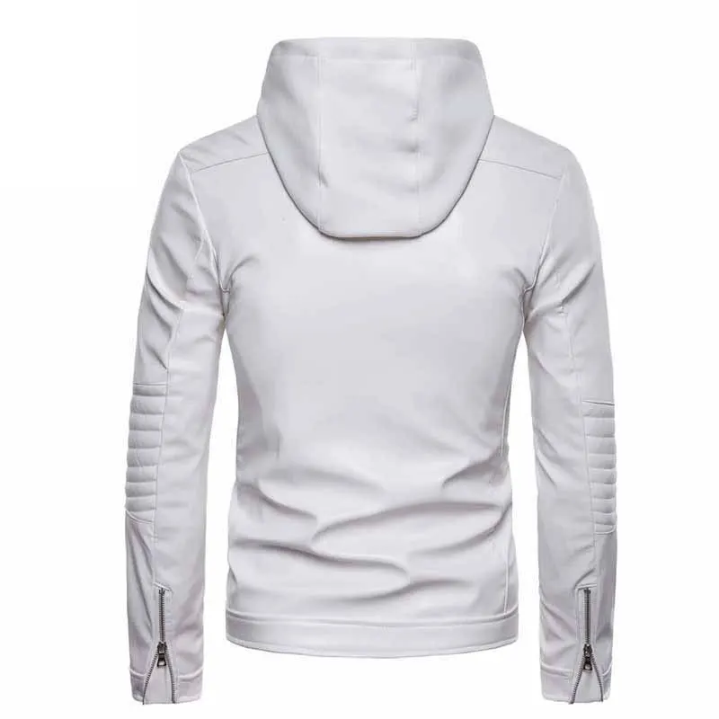 Лидер продаж белая кожаная съемная куртка с капюшоном повседневная одежда на молнии мотоциклетная унисекс уличная ветровка кожаные куртки