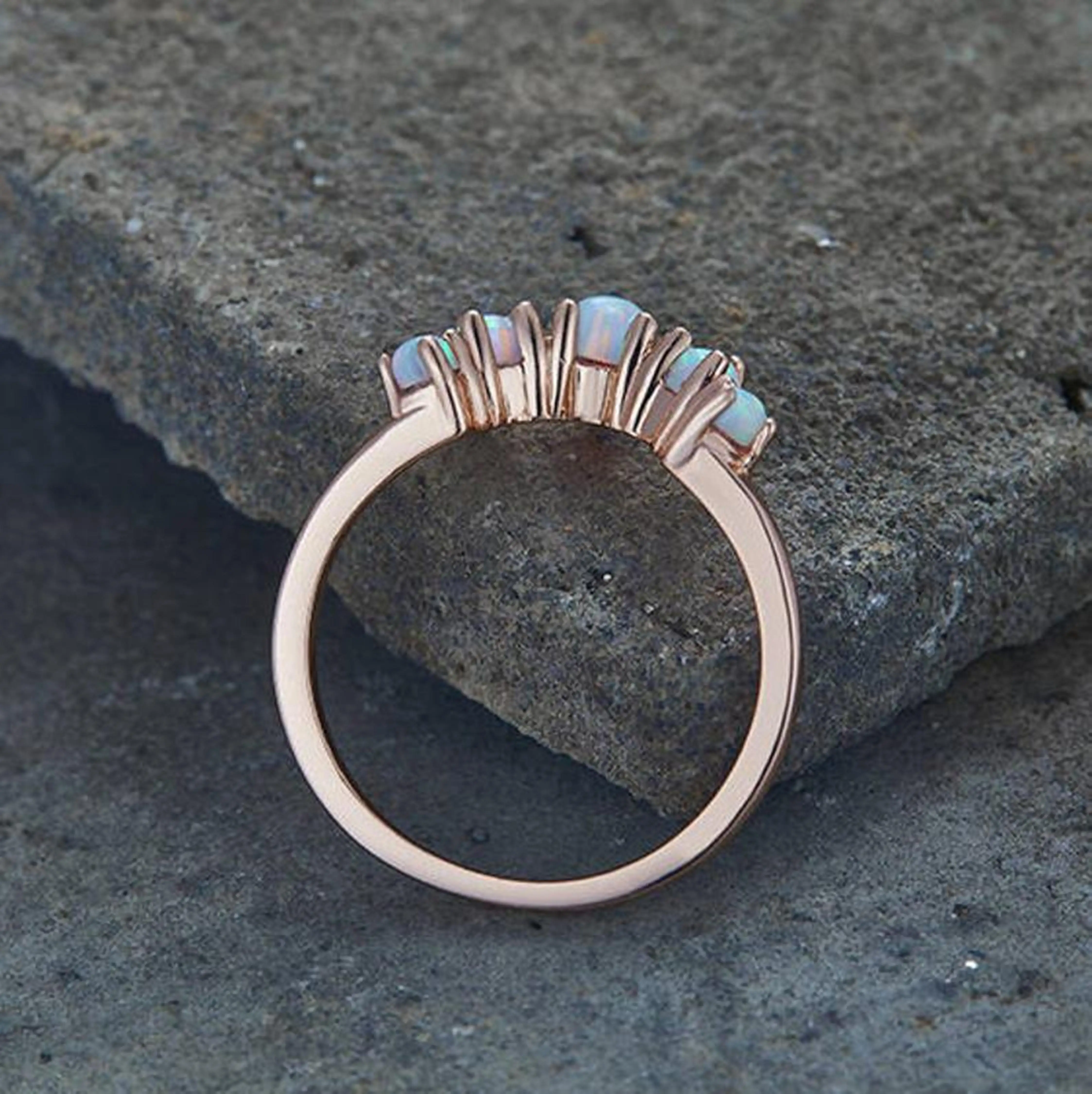 Натуральный опал кривая обручальное кольцо с опалом для штабелирования шеврон покрытием из розового золота 925 стерлингового серебра ручной работы ювелирные изделия