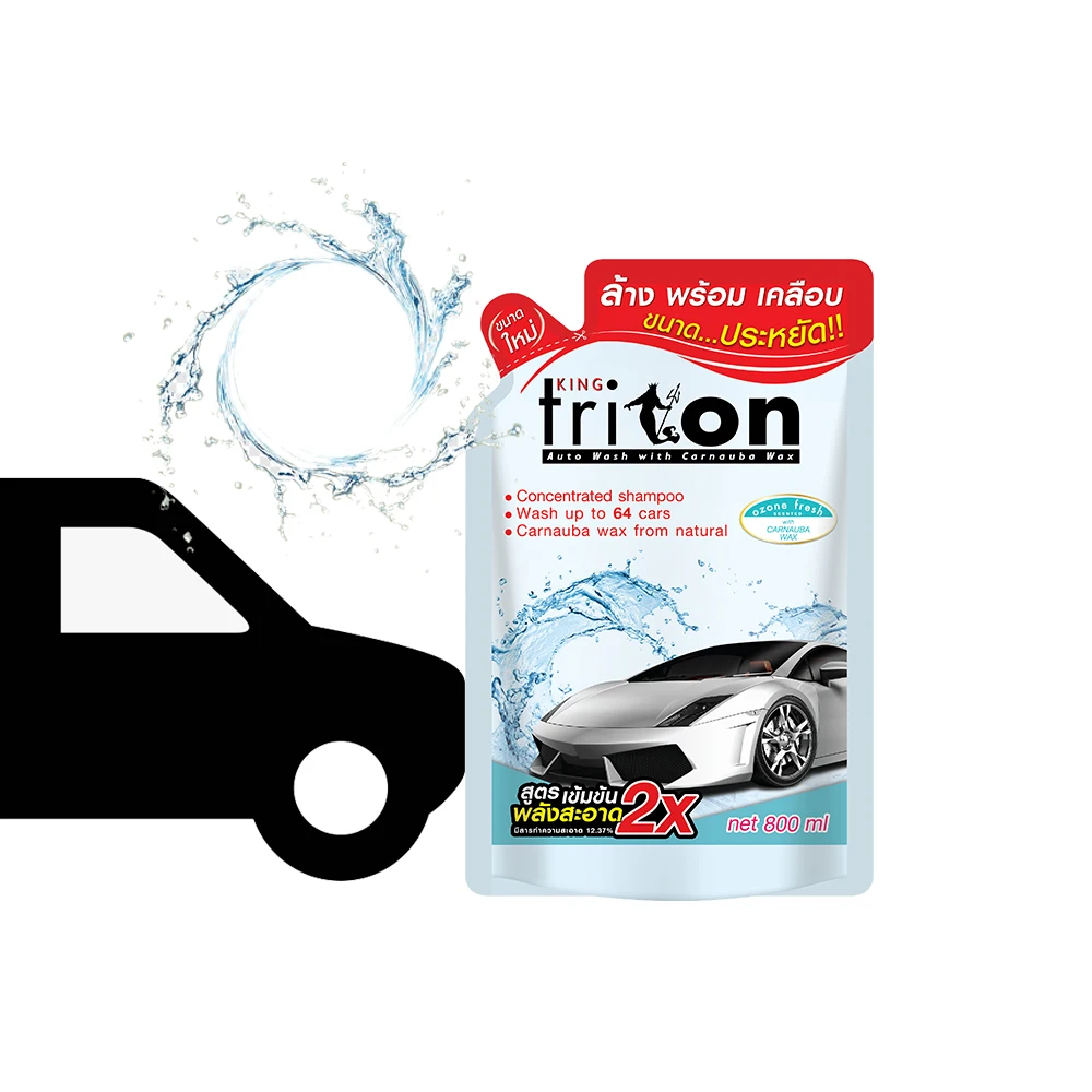 No.1 Car Care in Thailand Wholesale Price of King Triton Effective Car Shampoo 2in1 Wash and Wax 800ml (Refill) Lemon Scent