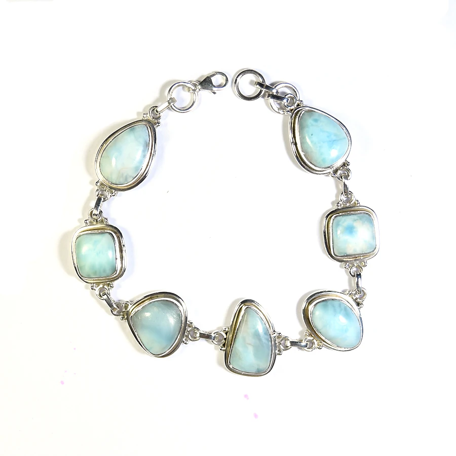 Sea Blue Larimar Gemstone Sterling Silver Beautiful Bracelet Indian Jewelry