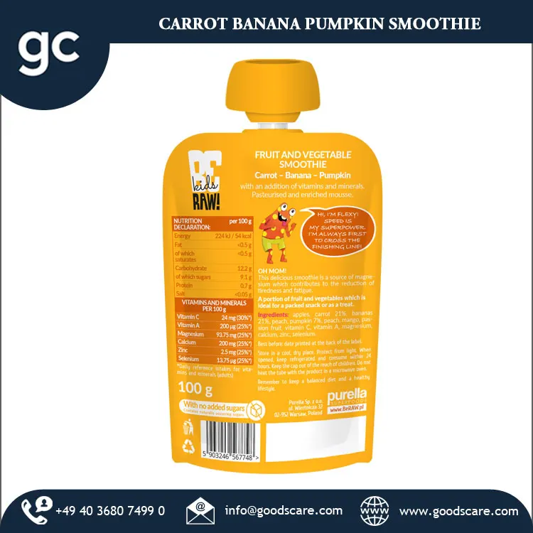 Premium Quality Wholesale Supply Private Label Carrot Banana Pumpkin Smoothie for Kids Made in Germany