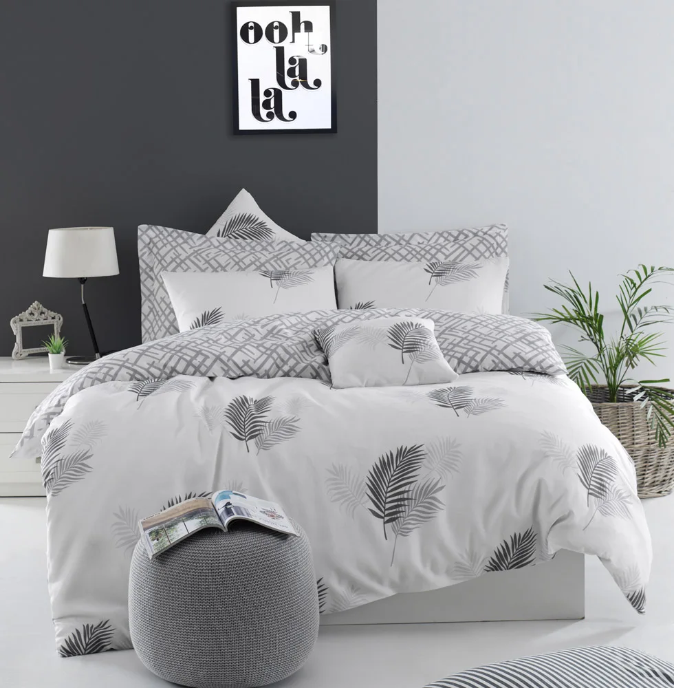 Easy to Iron Duvet Cover Set Palma Gray Double Made in TURKEY Bedding Sheet , Bedroom , Home Textile , Cotton , Linnes , Best