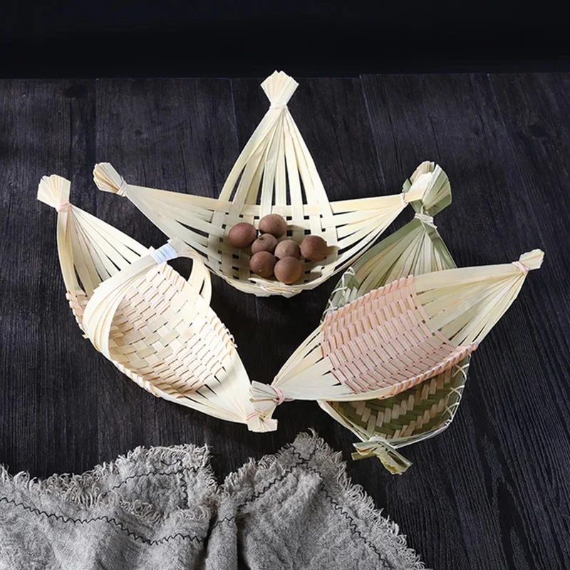 Handmade boat shape bamboo basket wicker platter tray serving tray wholesale