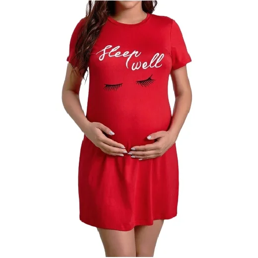 Cotton slogan printed maternity sleep shirt women summer nightgown nightwear clothing  sleepwear casual wear pregnant ladies