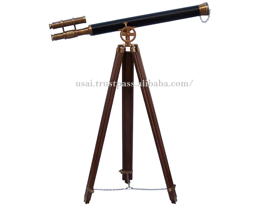 Brass Telescope 39 Inch Antique Brass With Leather Griffith Astro Telescope with Wooden Tripod Stand Double Barrel Telescope