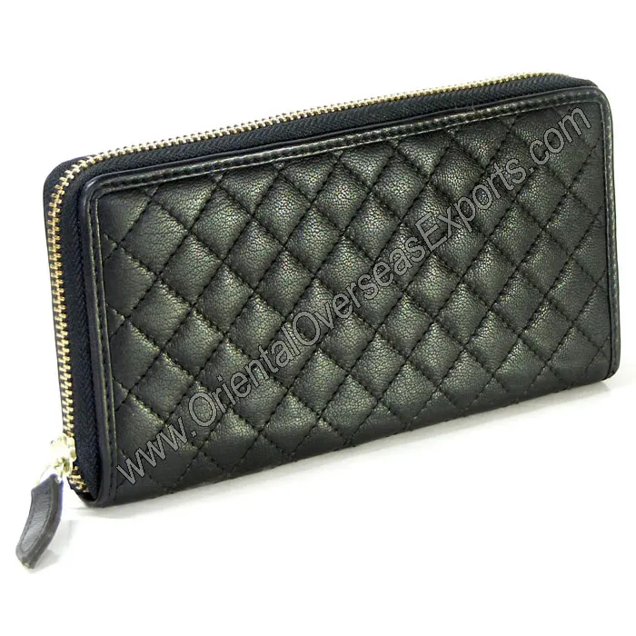Real Leather Women Hand Purse for ladies Quilting Design multiple cards and bank notes slots zip coin pocket metal zip closure