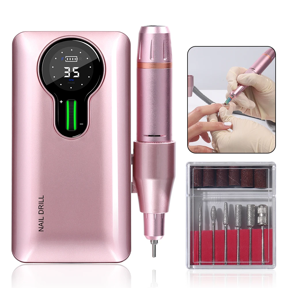 ANZUO Hot Sale Portable Cordless Nail Drill 35000rpm Pink Portable Electric Professional Nail Drill Machine