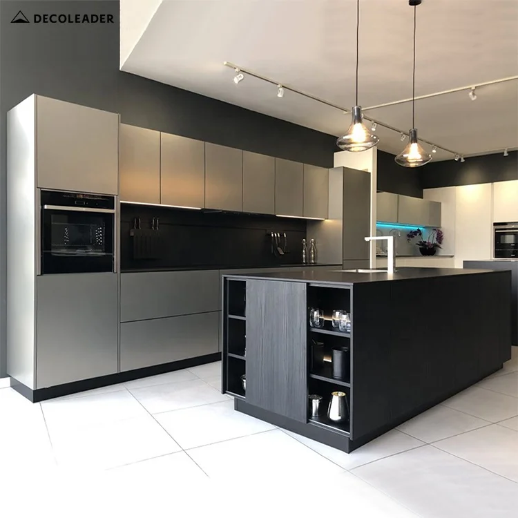 New Arrivals 2021 Matt Black Gray Cuisine Cabinet with Island and Breakfast Bar