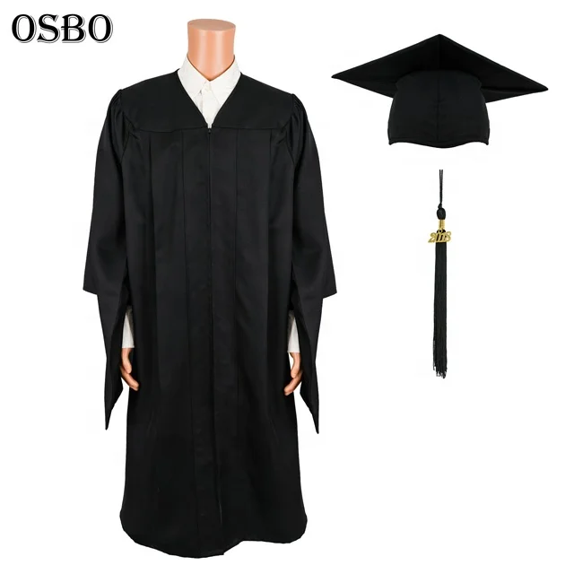 Doctoral Graduation Cap And Gown, Classic Bachelor Black Graduation Gown University Academic Dress