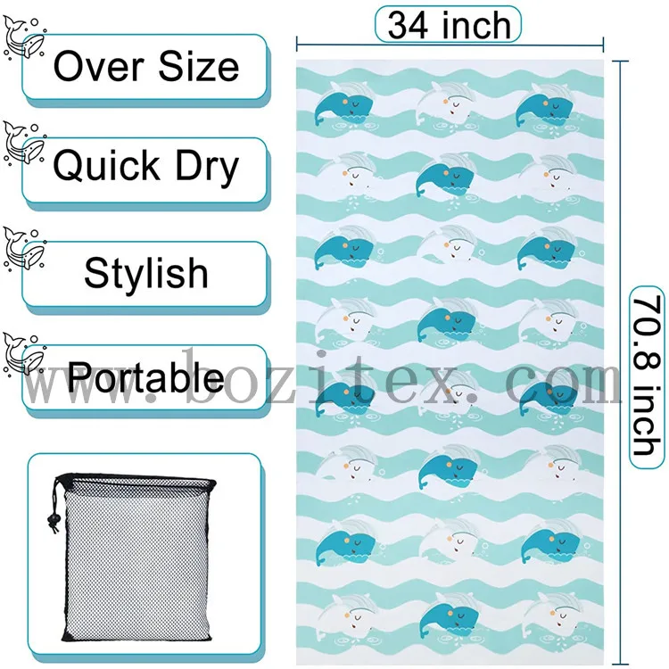 Hot sale Absorbent Sand Free printed beach microfiber travel towel for camping