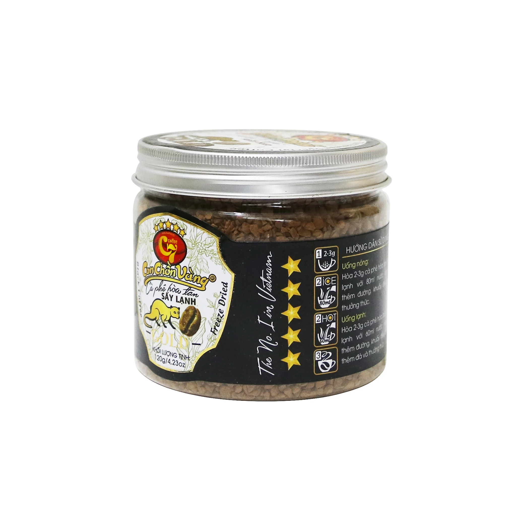 Кофе моментальный премиум-класса с сушкой под давлением-оригинальный вкус-120 г-Золотой кофейный ласки C7