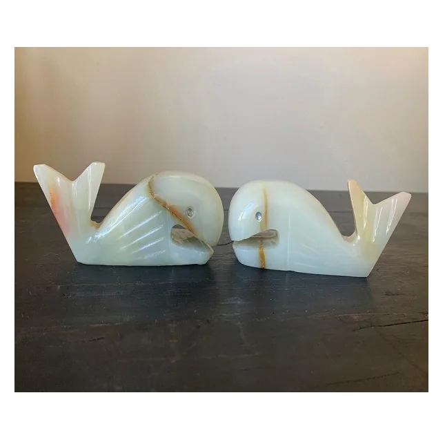 High Quality Cute Marble Fish Statue Onyx Fish Figurine for Home Decoration Gifts Hand-Carved Animal Model Engraving Technique