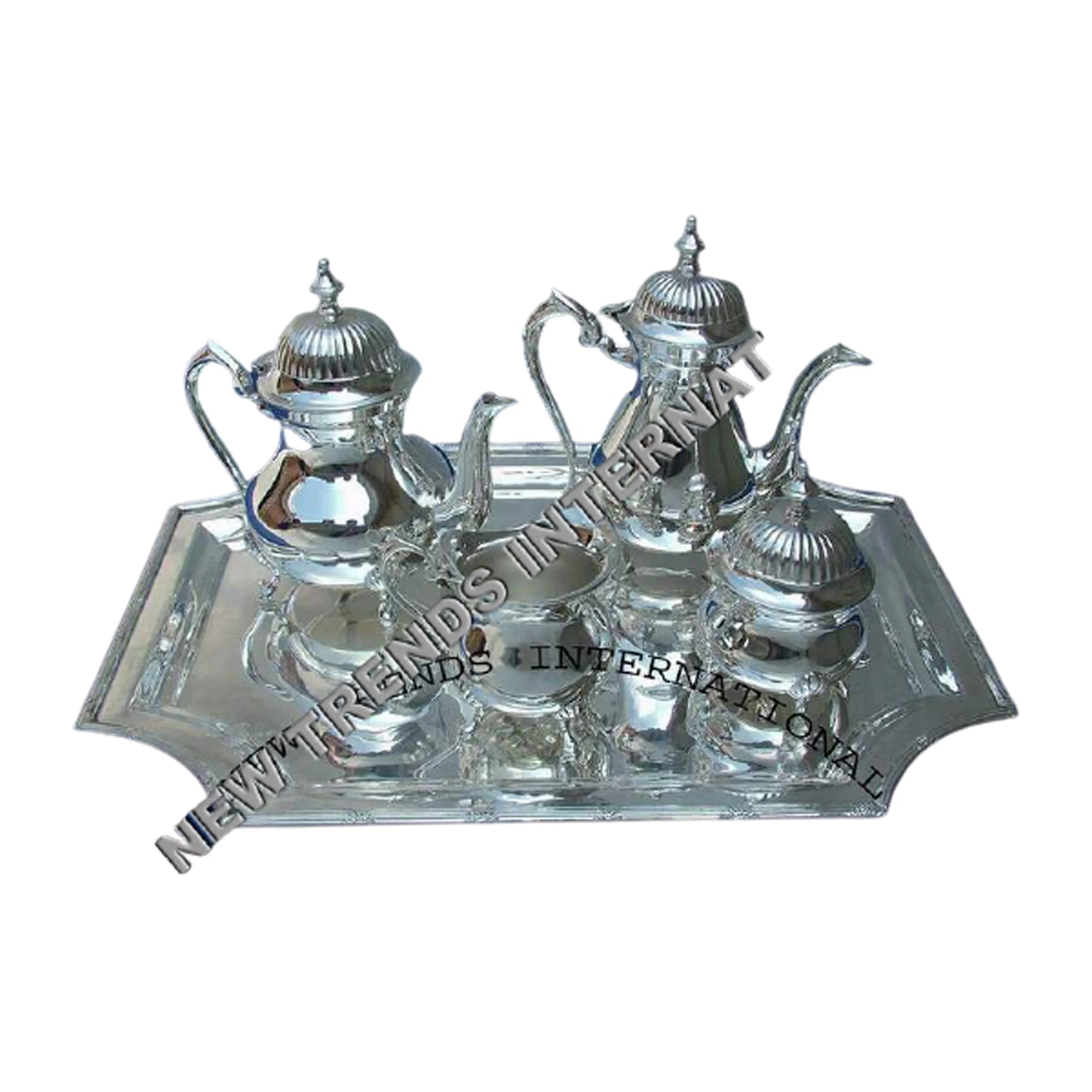 Antique Tableware Brass Tea Coffee Serving Set With Sliver coating sheffied collection silver