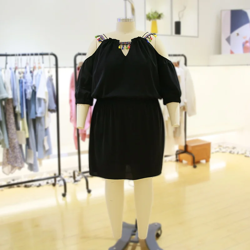
Dropshipping short sleeve black color casual cotton dresses women summer clothing 