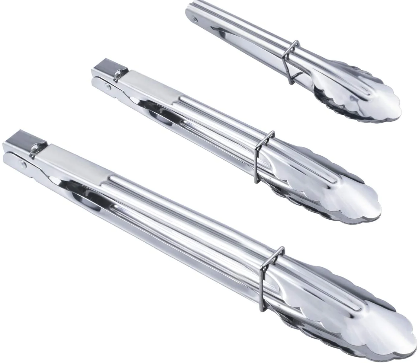 set of 3 stainless steel kitchen tongs set metal cooking tongs for barbecue cooking salad grilling frying and serving