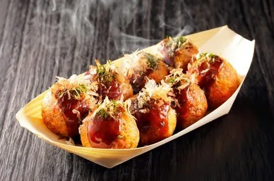 Original Quality Fresh Ingredients Salty Sweet Bag Packaging Takoyaki And Sauce with Octopus And Wheat Flour