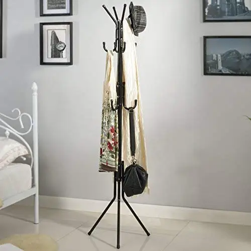Standing Metal Coat Rack Hat Hanger 8 Hook Silver Hangers Robe Clothes