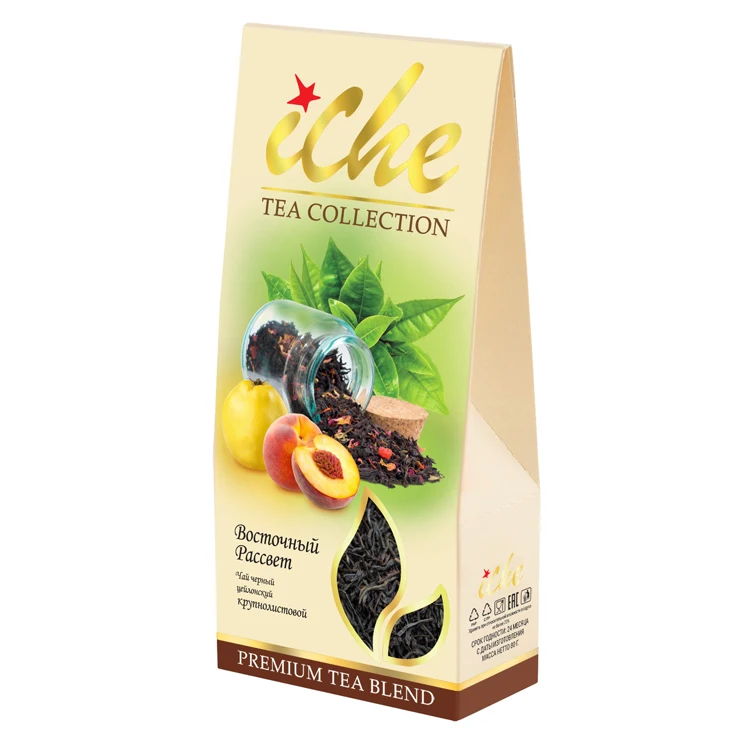 Черный чай с листьями россыпью с добавками растительного материала «Восточный Восход», торговая марка «ИС», 80 г. Упаковка для чая