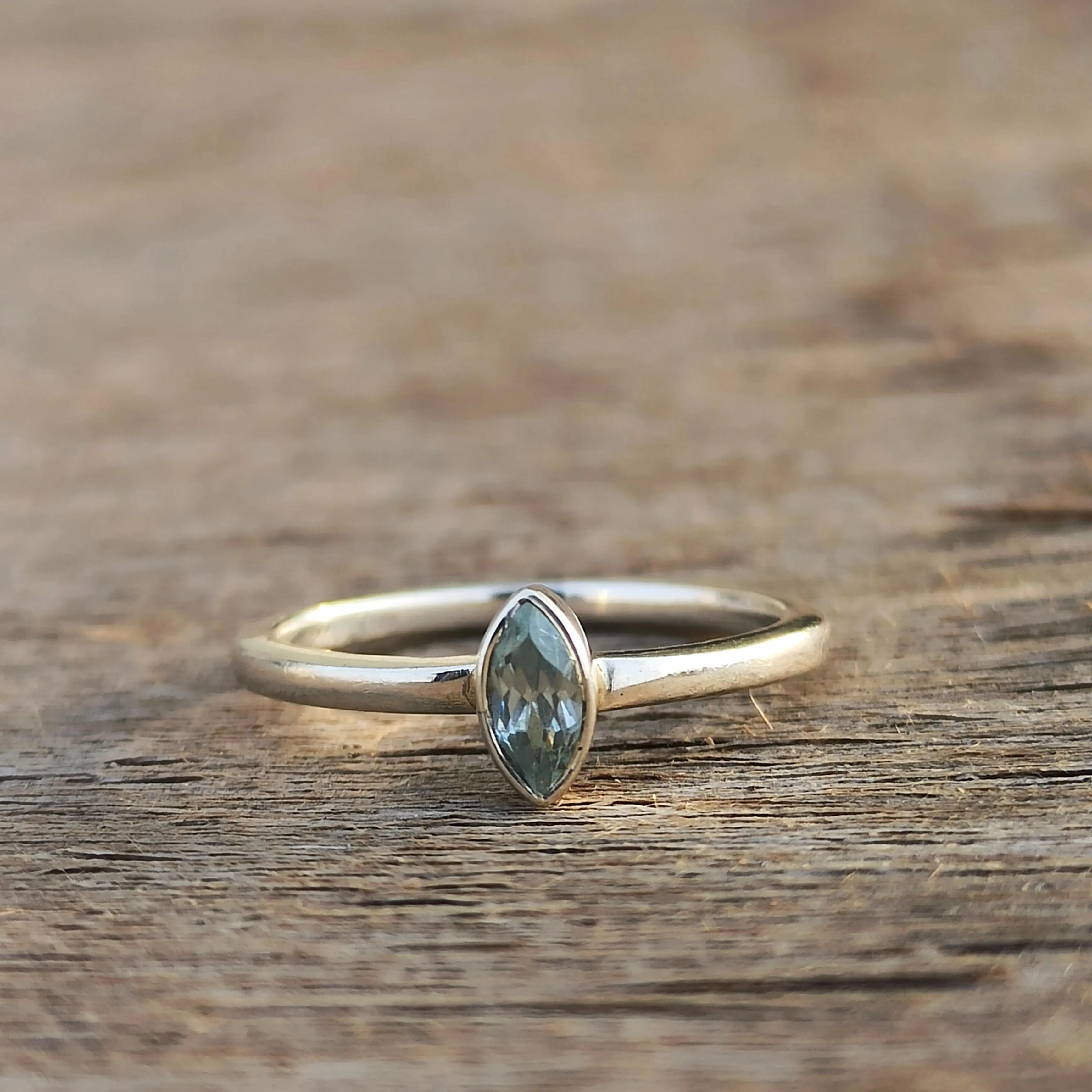 Simple Natural Blue Topaz Solitaire Marquise Ring 925 Sterling Silver Gemstone Jewelry Wholesale Supply