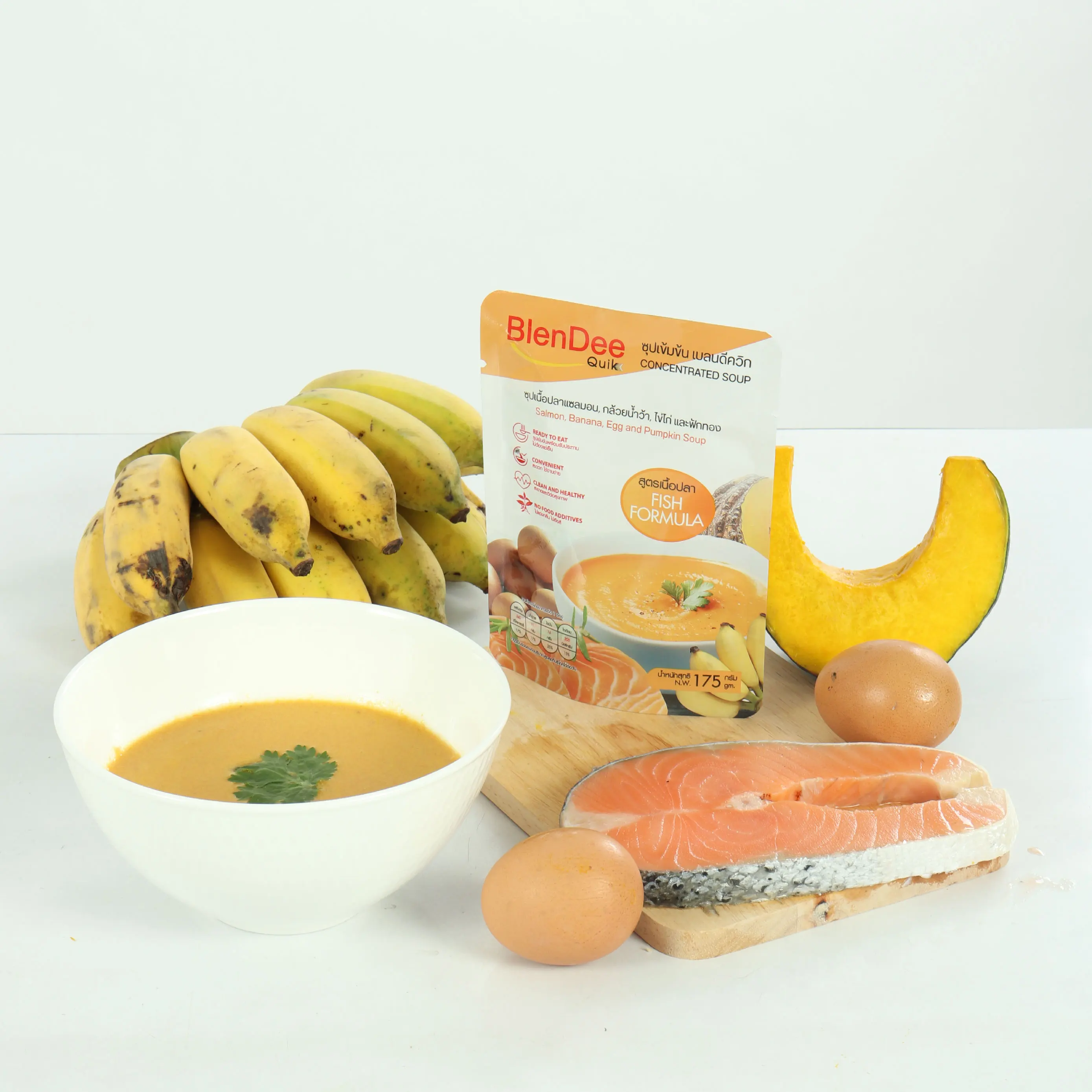Low MOQ Instant Food Banana Egg and Pumpkin Concentrated Soup 175g With Salmon Fish Formula
