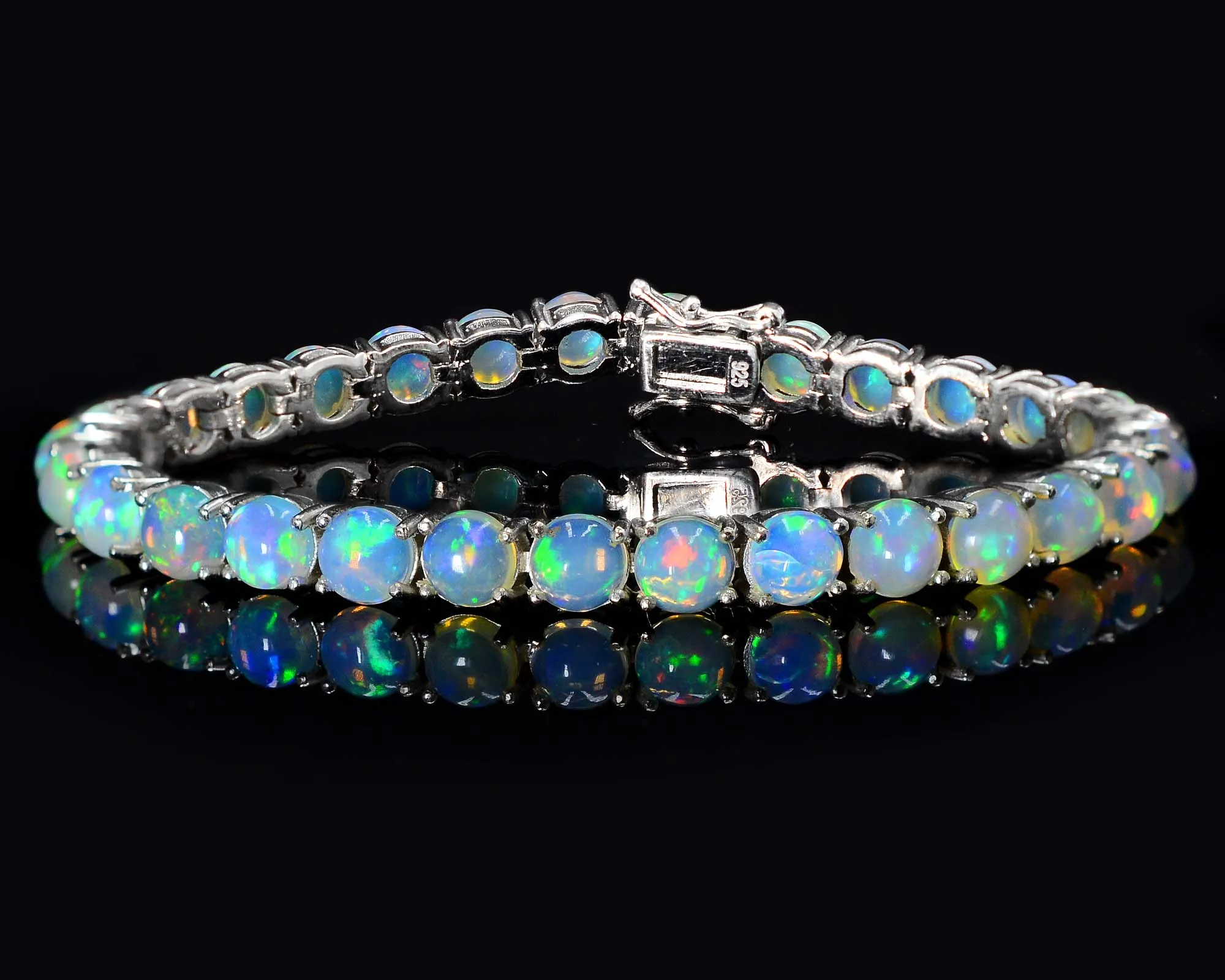 High Quality Opal 6 MM Round Shape Natural Gemstone 925 Sterling Silver Tennis Style Bracelet For Women By Jaipur Wholesaler