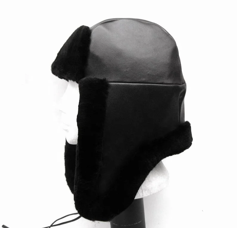 
New Real Beaver Fur Genuine Leather Men Trapper Fur Hat Aviator Real Fur Inner Hat 