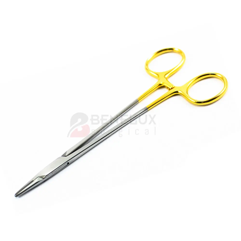 Высококачественный игольчатый держатель TC Olsen Hegar 5 дюйма с вставками из карбида вольфрама и золотыми кольцами блокировкой