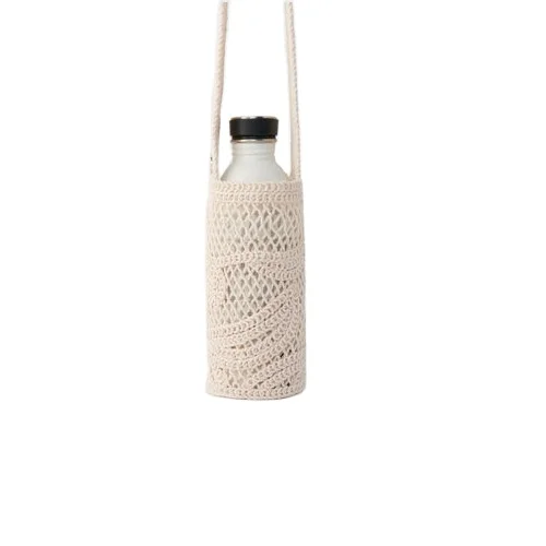 Hand Woven Macrame Water Bottle Holder Boho style Decor For Hanging Bottles Interior Accent Boho Wine Bottle Holder