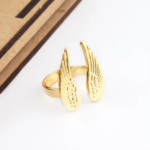 High polished unique design lovely angel wings ring gold/silver plated ring hot girls personality adjustable plain jewelry ring