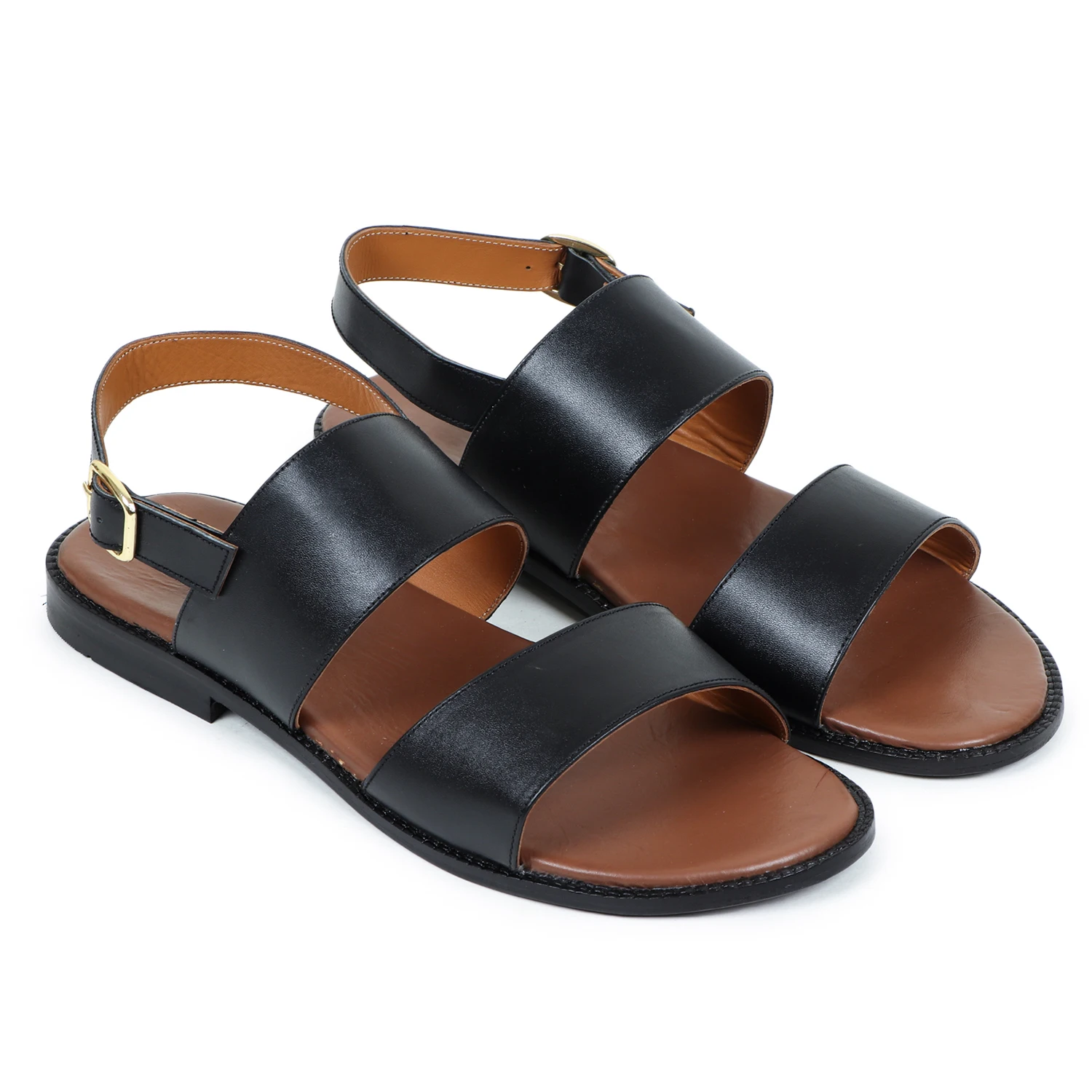 Мужские босоножки из натуральной кожи, модные сандалии с двумя ремешками, цвет черный/коричневый, для повседневных и официальных мероприятий, на открытом воздухе