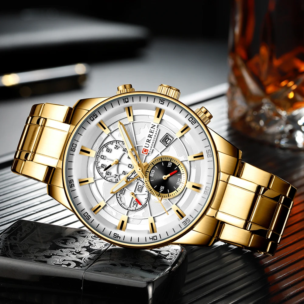 CURREN 8362 Mens Watches Fashion Stainless Steel Top Brand Luxury Casual Chronograph Quartz Wristwatch for Male