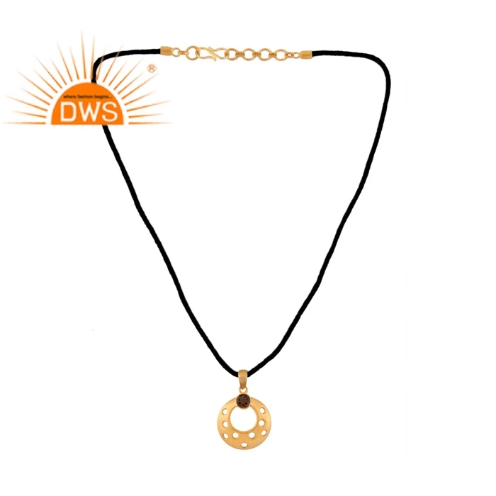  Позолоченный дизайнерский кулон из стерлингового серебра 925 пробы с дымчатым кварцем круглый черным шнуром производитель ювелирных изделий 18 К