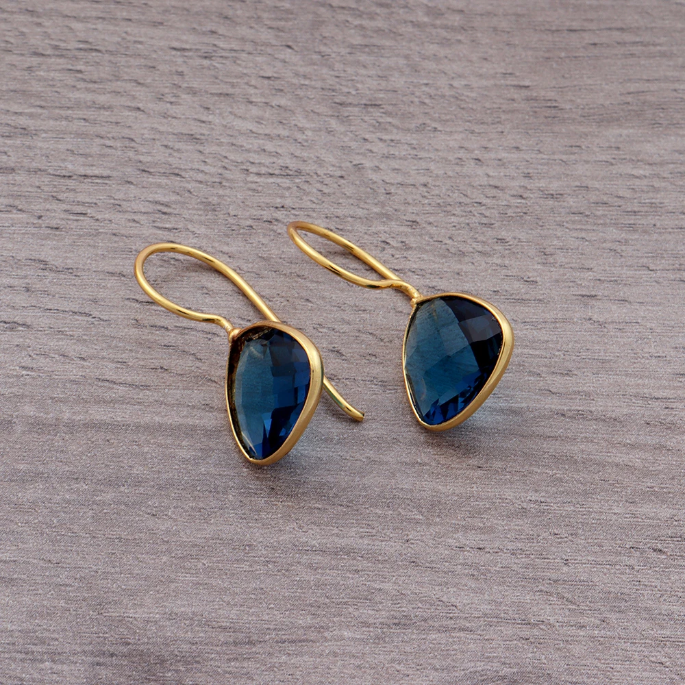 Mode Joyas 18 карат Позолоченные лондонские синие Топаз Драгоценные Камни крючок ювелирные изделия для социальных функций драгоценных камней изделия. E-447