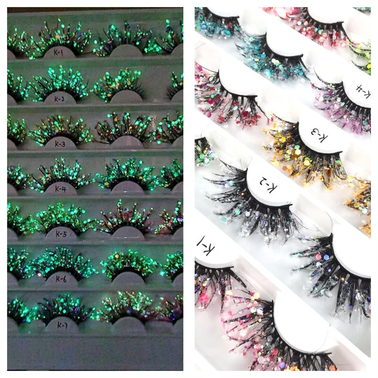 Luminous Dramatic glitter colored lashes Sparkle Shinning stars glow faux mink strip lashes party sequins false eyelashes