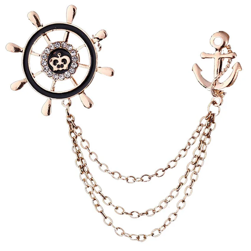 Wholesale fashion crown men gold suit brooch lapel pin with chain