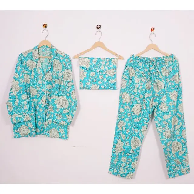 Indian Pajama Set Cotton Floral Print Cotton Light Ultra Soft Night Dress Women Cotton Pants Shirt Nightwear Pajama Set