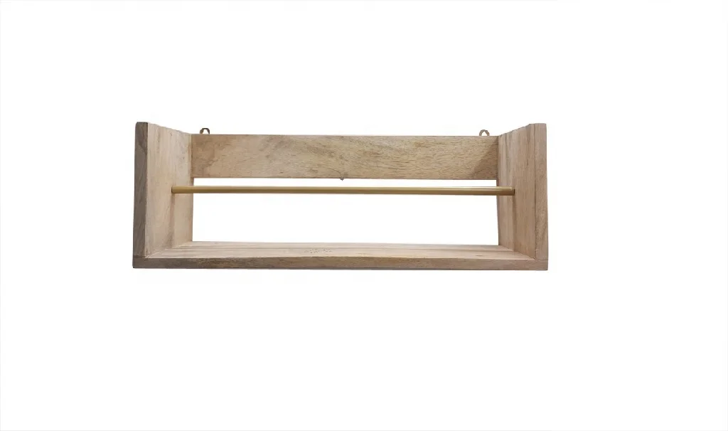 Best Seller Wall Decorative Iron & Wood Shelve Gold And Natural Colour American Style Rack For Storage Handmade