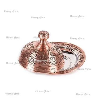 Premium Quality Copper Hammered Butter Dish Embossed Design Round Customized Size Copper Butter Dish and Plate