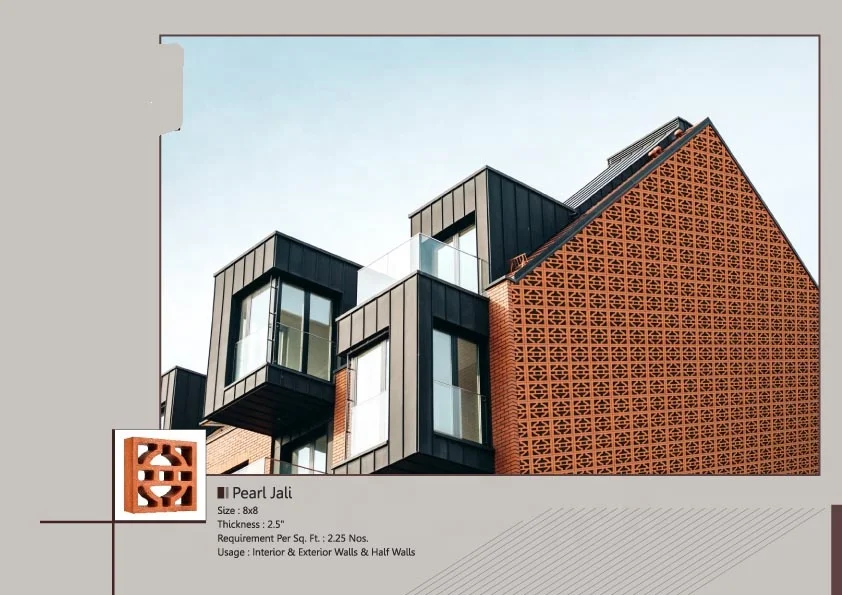 Natural red clay terracotta hollow blocks bricks Jaali tiles used for wall cladding wind brick size 200X200X60 mm Pearl Pattern