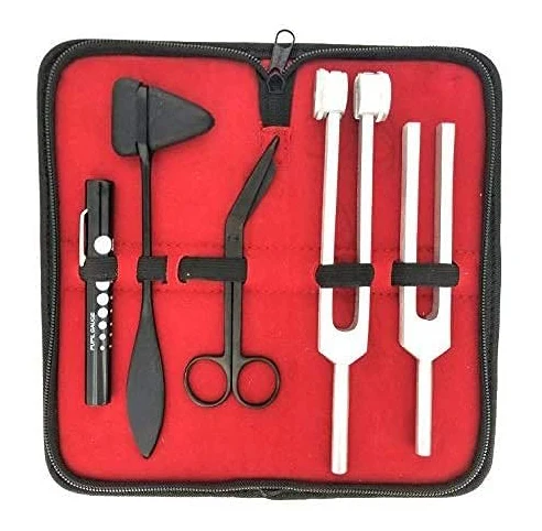 Surgical Percussion Taylor Reflex Hammer C 128 & C 512 Tuning Forks Bandage Scissors Pupil Gauge Pen Carrying Ca Light in Case