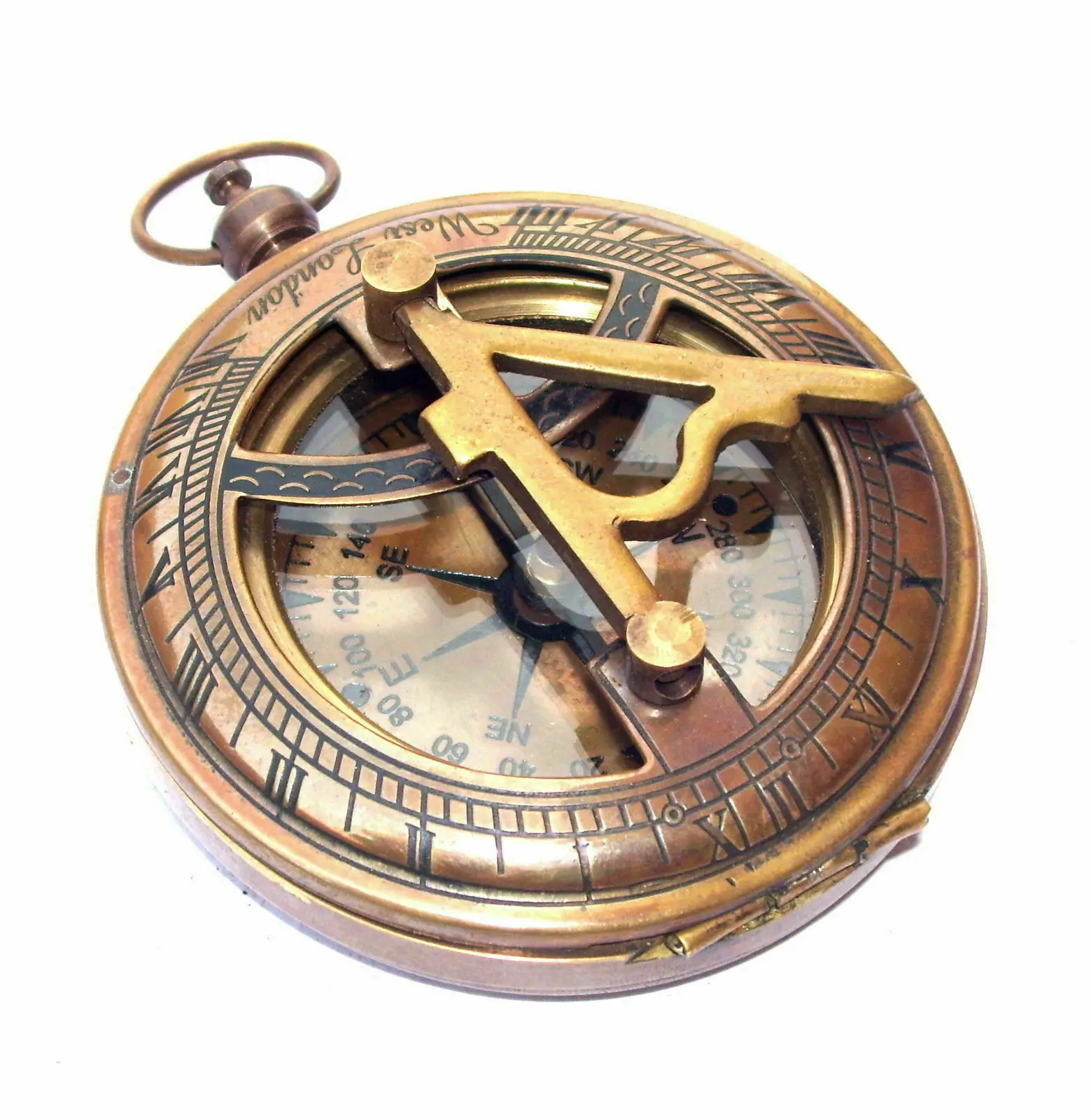 Nautical Brass Sundial Push Button Compass Handmade Marine Pocket Decorative