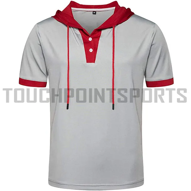 OEM custom mens half zip brown short sleeves sport running summer hoodie with fixed hood