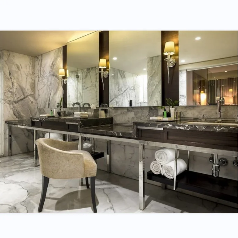 polished chrome Bathroom cabinet modern style stainless steel frame PVC water proof bathroom furniture with iron frame