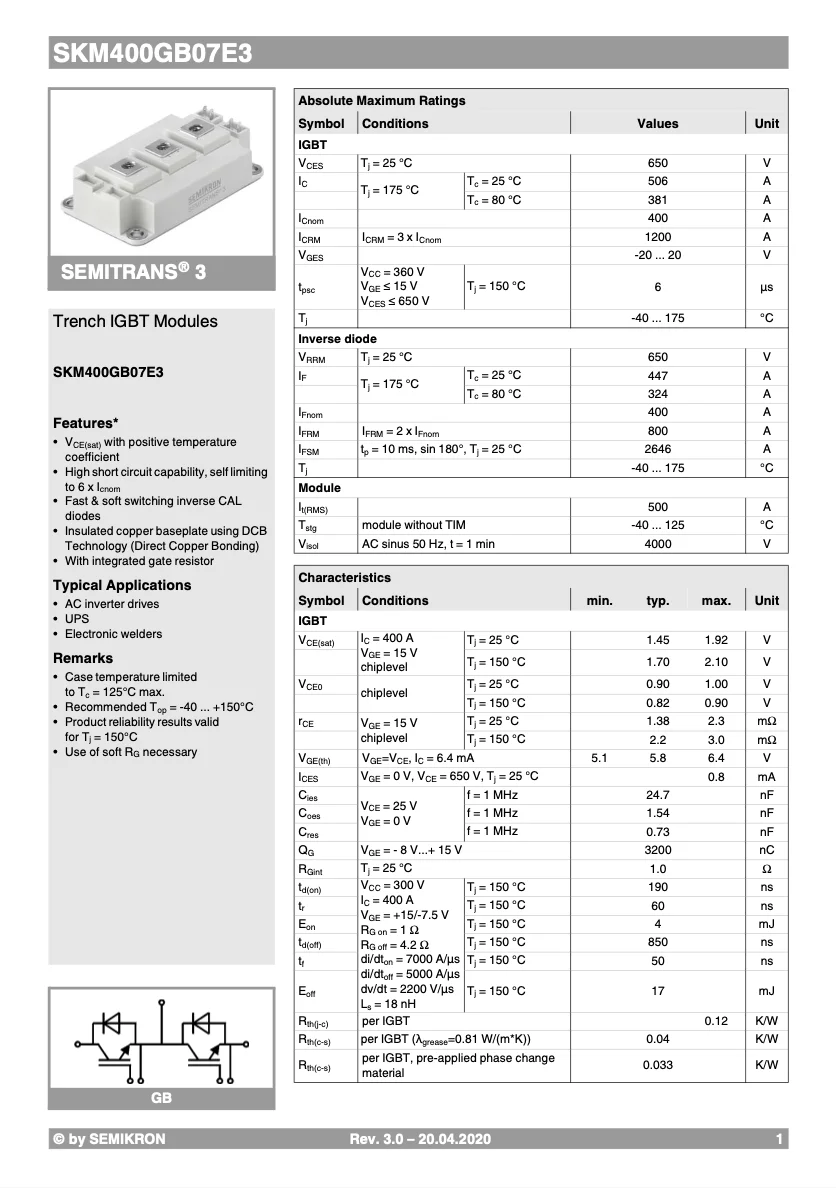 Good Quality Original And Certified SKM400GB07E3 From Germany Sensor Hardware Temperature Sensor